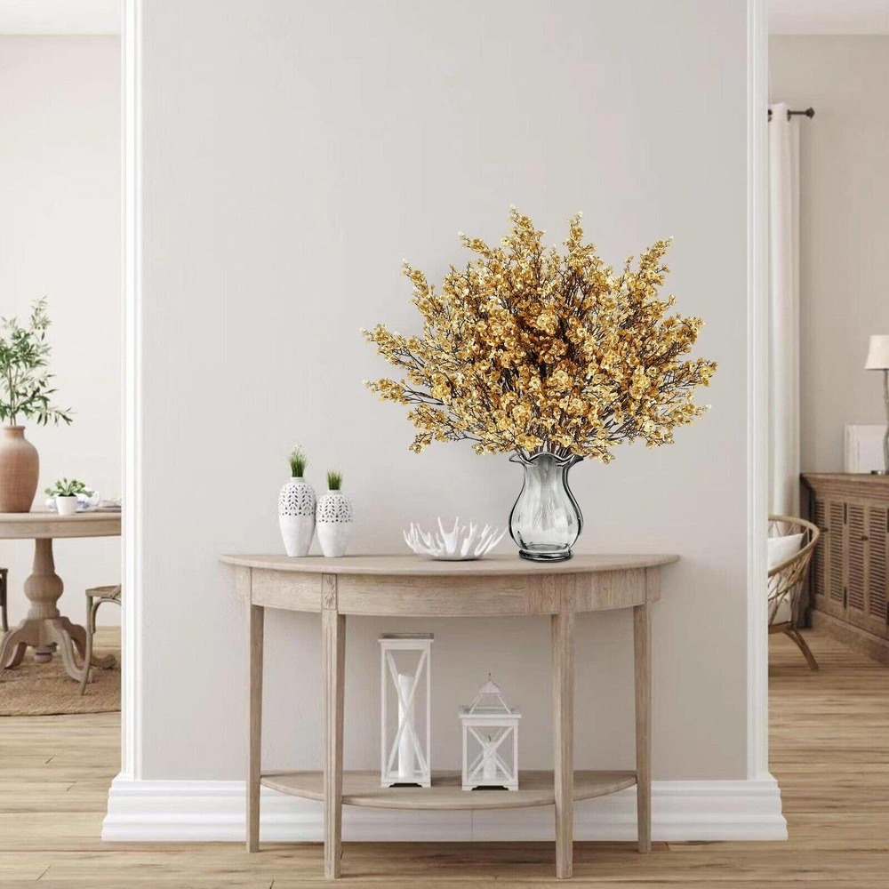 Sggvecsy 15 Bundles Baby Breath Artificial Flowers For DIY Gold